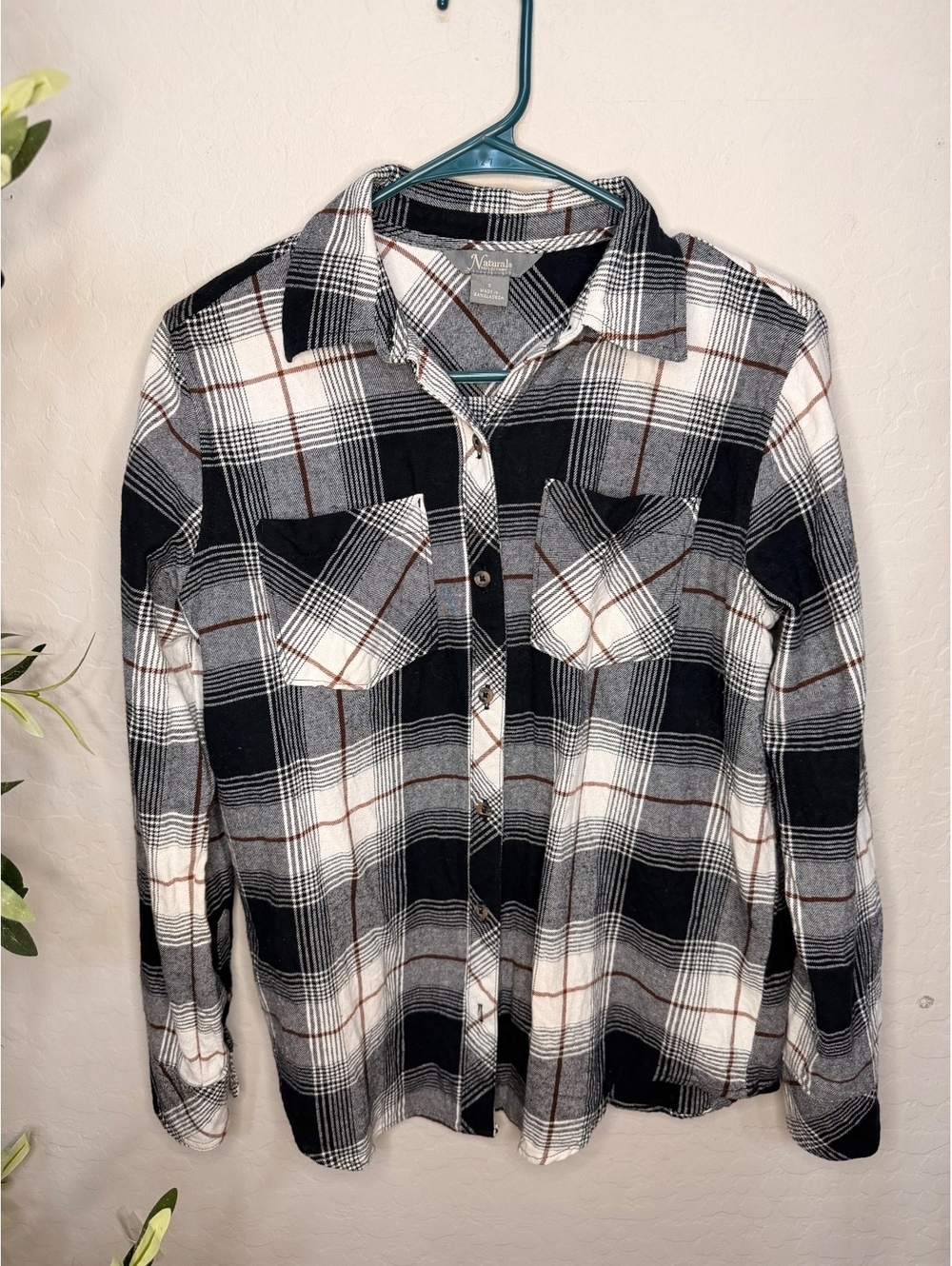 Natural reflections plaid 100% cotton button up shirt